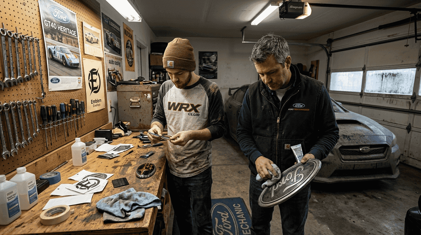 Car emblem art for Subaru and Ford enthusiasts