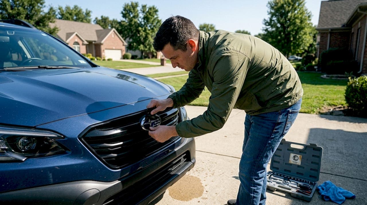 All-weather emblem overlays for Subaru and Ford vehicles